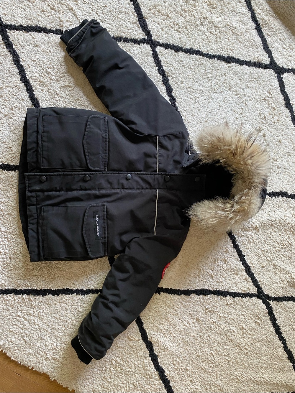 Authentic Canada Goose Black Hooded Down Jacket with Fur Trim 4-5 years old